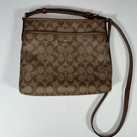 Coach Handbags - Coach F29210 File Crossbody Signature Brown Tan Messenger Bag Adjustable EUC